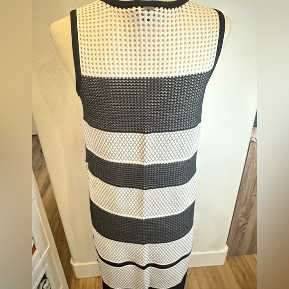St. John Sport Collection black/white Pointelle Mesh Knit Stripe Dress,small - Picture 7 of 12